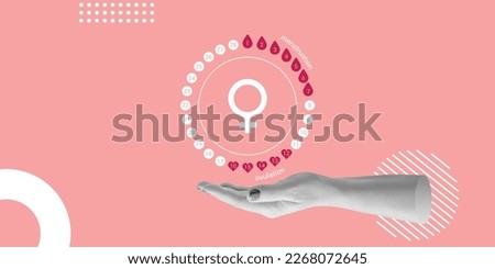 Menstrual cycle over the female hand. Contraception, pregnancy planning concept. Minimalistic collage. Royalty-Free Stock Photo #2268072645