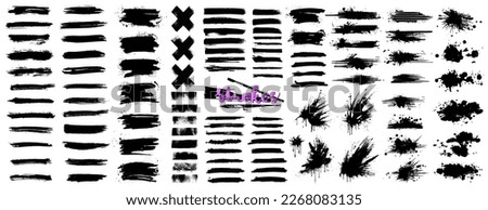 Сreative grunge graphic box, paintbrush, ink brush stroke, lines and splashes. Rectangle text boxes for social media and network. Dirty graphic texture, brushes and dried paint strokes. Vector Royalty-Free Stock Photo #2268083135