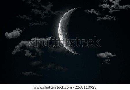 Night sky landscape and moon in cloudy day
