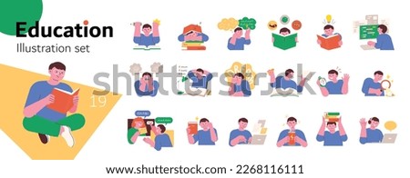Students reading books or exploring knowledge with computers and studying hard. Education and student illustration mega set. Royalty-Free Stock Photo #2268116111
