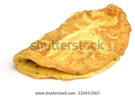 Simple egg omelette with herbs on white background. Royalty-Free Stock Photo #226811863