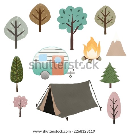 Camping clipart, camp clip art, watercolor camp fire, woods, tent, hiking, digital download