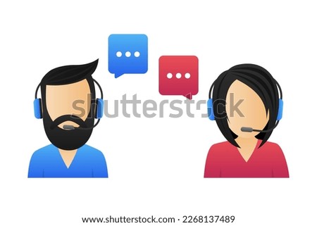 Call Center Operator avatar flat icon. Support service concept. Assistant online. Vector illustration.