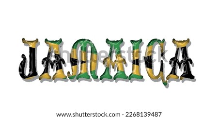 jamaica flag text font, symbol background, flag ribbon typography lettering logo label banner, 3D colorful background, vector illustration