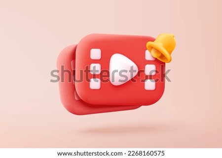 3D cinema movie seat with film theater play icon, watch movie in theatre and notification. Media film 3d for entertainment on media online. 3d cinema ticket reminder vector icon render illustration Royalty-Free Stock Photo #2268160575