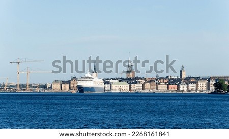 Urban landscape of  Stockholm, capital and largest city of Sweden as well as the largest urban area in Scandinavia, from Riddarfjärden, the easternmost bay of Lake Mälaren in central Stockholm. 