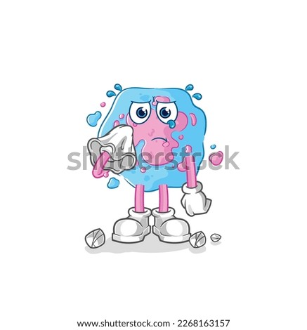 the cell cry with a tissue. cartoon mascot vector