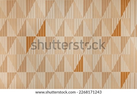 Abstract triangular geometric texture in dark orange, yellow, peach, and beige color, stacked and juxtaposed randomly with repetition and stripes.