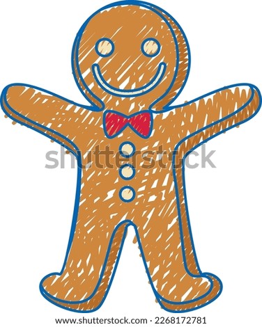 Gingerbread man cookie pencil colour child scribble style illustration