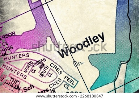 Woodley village, Hampshire, United Kingdom atlas map town name - watercolour