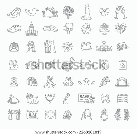 Collection of beautiful thin line style vector wedding icons Royalty-Free Stock Photo #2268181819