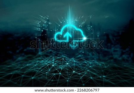 Cloud connection technology, data transfer cloud computing technology, Business data communication on social network, Server and storage, Internet security, Cloud computing concept.   Royalty-Free Stock Photo #2268206797