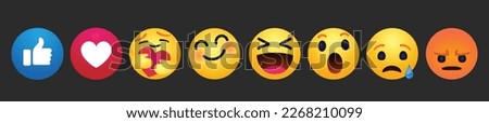 yellow cartoon bubble comment reactions icon template face tear smile sad hug love like Lol laughter emoji character message Emoticons comment social media Facebook chat high quality vector 3d round