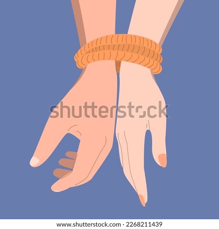 Hands of two people tied with a rope. Concept of toxic relationship and codependency, man and woman tied together. Vector illustration. Royalty-Free Stock Photo #2268211439