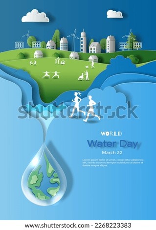 World Water Day, save water, a drop of water with a lot of people at the blackground involved in activity. Paper illustration and 3d paper. Royalty-Free Stock Photo #2268223383