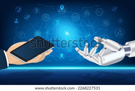 AI Learning and Artificial Intelligence concept. Assistant Robot, Machine learning, Digital Brain future technology. Vector Illustration eps10