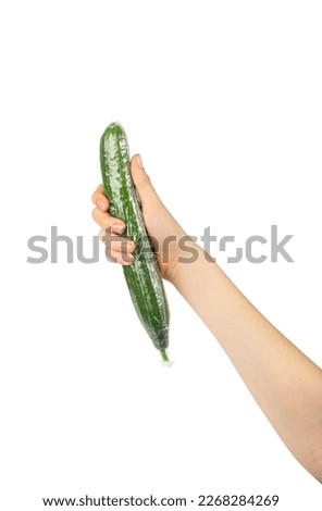 Plastic Wrapped Cucumber Isolated, Vegetable in Film Packaging, Film Wrap Food, Eat Plastic Concept, White Background, Clipping Path