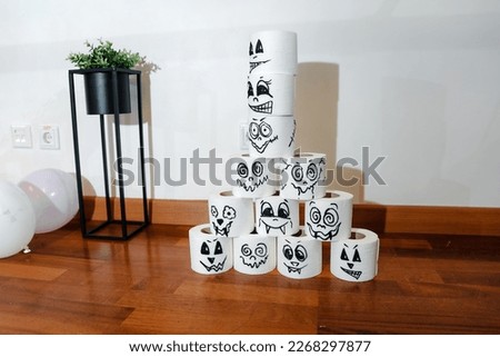 Modern room decorated for Halloween. Idea for festive interior. High quality photo