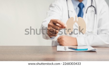 Doctor holding a lung shape symbol while sitting in the hospital. World tuberculosis day, world no tobacco day, lung cancer, pulmonary hypertension, pneumonia, Close-up photo. Medical and healthcare