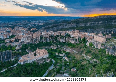 Sunset aerial view of Cuenca in Spain