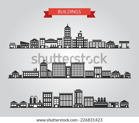 Set of vector flat design buildings pictograms