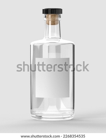 Clear spirit bottle with white label on white background. 3D mock-up for branding and packaging. Royalty-Free Stock Photo #2268354535