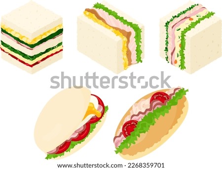 The various icons of delicious and cute side dish bread with egg and ham and tomato and fried chicken and potato salad and egg and bacon and tuna and lettuce