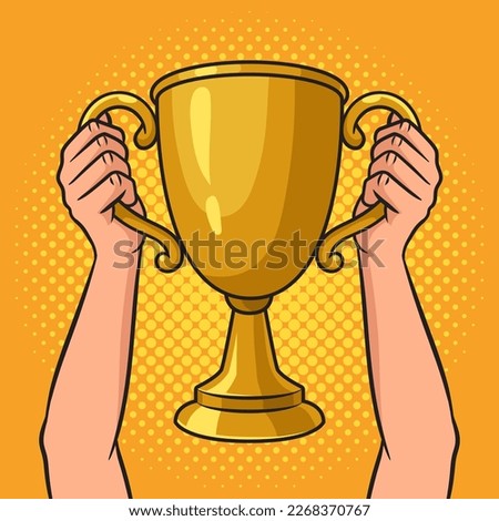 trophy gold cup winner in sports pop art retro vector illustration. Comic book style imitation.