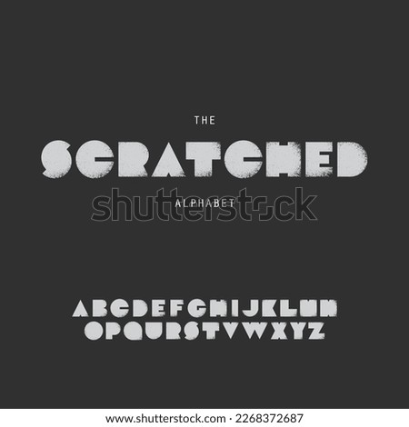 Modern Flat Style Grungy, Scratched, Bold Font Set Design - Collection of Capital Letters of the Full English Alphabet, Clip-Art, Typography, Isolated on Dark Background - Vector Template