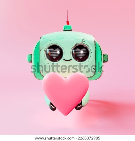 Tiny cute robot jumping cheerfully. Love, hearts, Valentine's day. Loop