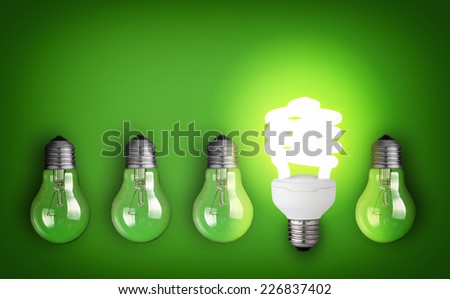 Idea concept with row of light bulbs 