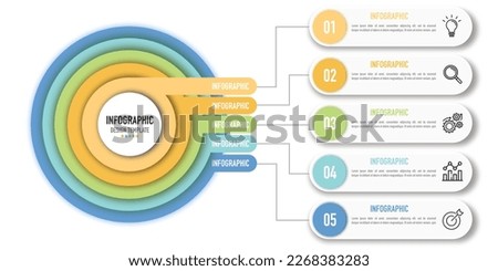 Origami paper infographic template or element with 5 step, process, option, colorful 3D circular layer, simple, modern, minimal style, for sale slide, mind map, road map, icons, gantt, target, dart Royalty-Free Stock Photo #2268383283