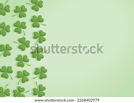 St. Patrick's Day Simple Vector illustration with Border made of Green Clover Leaves on a Light Green Background. St. Patrick Holidays Print ideal for Card, Banner, Layout, Greetings. No text.
