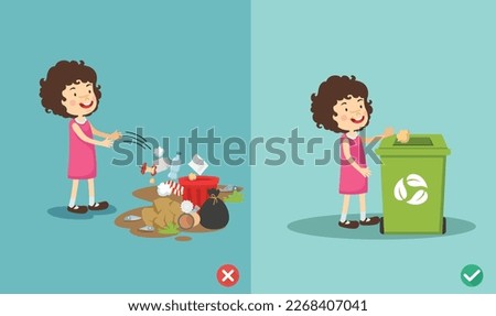 Do not throw littering on the floor.wrong and right.vector illustration Royalty-Free Stock Photo #2268407041