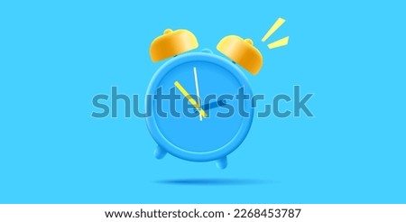 Blue classic 3D alarm clock rings on a blue background. Alarm clock for the concept of wake up, motivation, work, time to act. Royalty-Free Stock Photo #2268453787