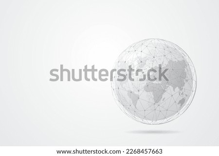 Abstract mash line and point scales on white background with Global. Wire frame 3D mesh polygonal network line, design sphere, dot and structure. Vector illustration eps 10. Royalty-Free Stock Photo #2268457663
