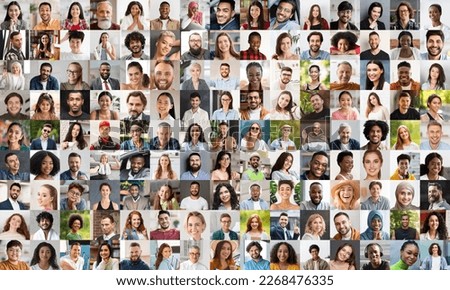 Human lifestyle concept. Set of cheerful candid closeup photos of diverse men and women various ages and occupations, multiracial people posing indoors and outdoors, collage