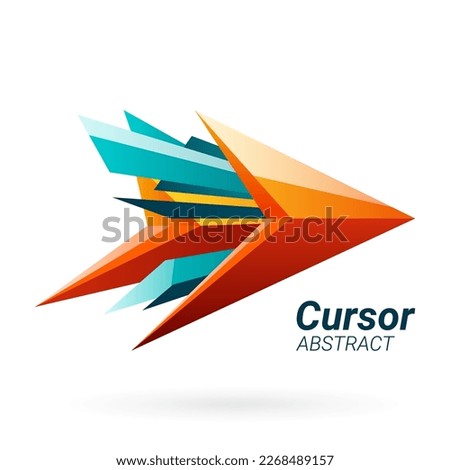 Vector illustration of an abstract cursor. Alternative arrow made of geometric shapes, isolated object on a white background. Click icon and logo.