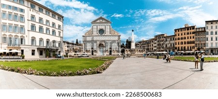 Big panorama on the square in front of Church of Santa Maria Novella in Florence, Tuscany, Italy