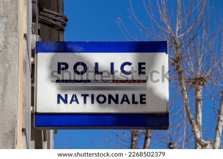 French Police nationale (National Police) sign and logo. Gap, Hautes Alpes, France.