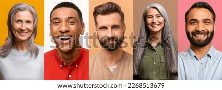 Collage banner with photos of smiling people in smart casual wear, several cheerful diverse persons, office employees look at the camera and laughing isolated Royalty-Free Stock Photo #2268513679