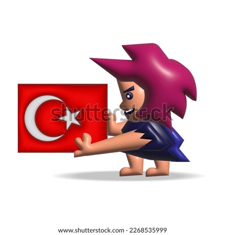 illustration design of a character carrying the flag of the country of Turkey