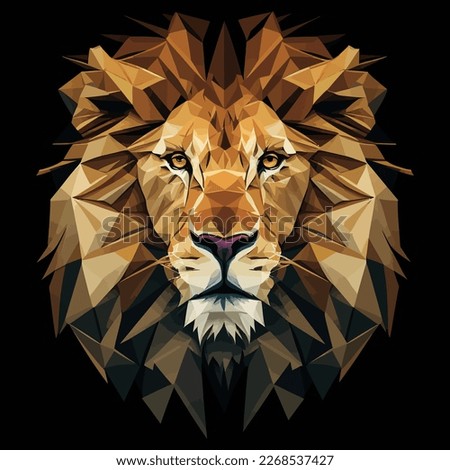 Lion head in full-color low poly triangle vector art. Abstract polygonal illustration of the geometric lion head. Royalty-Free Stock Photo #2268537427