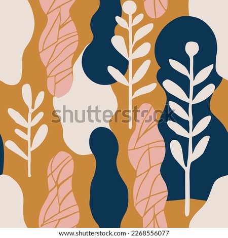 Vibrant Seamless Classic Branch Artwork Pattern. Colorful Repeated Contemporary Artistic Textile, Seamless Print. Yellow Continuous Creative Beautiful Quill Art. 
