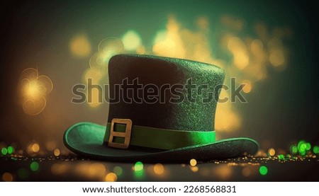 St Patrick's shiny green hat on glowing bokeh background