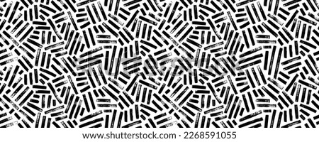 Grunge weave seamless pattern. Black and white vector wicker texture. Geometric simple print. Abstract geometric ornament. Interlacing bands, bold lines. Distressed texture of weaving fabric.