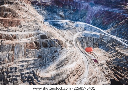 Aerial view of Santa Rita strip copper mine near Silver City, NM Royalty-Free Stock Photo #2268595431