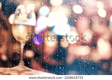 restaurant view raindrops on glass window