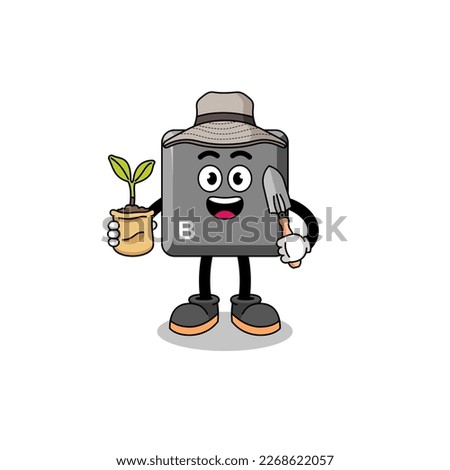 Illustration of keyboard B key cartoon holding a plant seed , character design