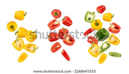 Set of Flying bell peppers isolated on white background. Royalty-Free Stock Photo #2268645355